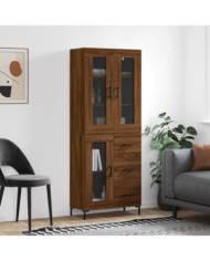 Buffet haut Chêne marron 69,5x34x180 cm Bois d'ingénierie | Mobilier & Déco