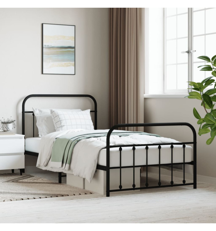 Cadre de lit métal sans matelas avec pied de lit noir 107x203cm | Mobilier & Déco
