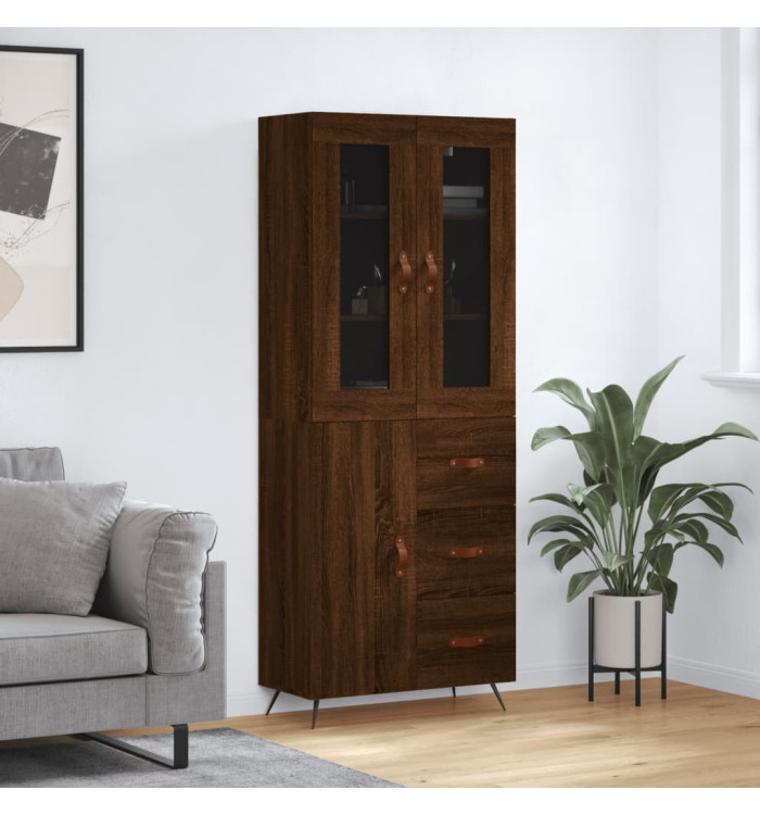 Buffet haut Chêne marron 69,5x34x180 cm Bois d'ingénierie | Mobilier & Déco