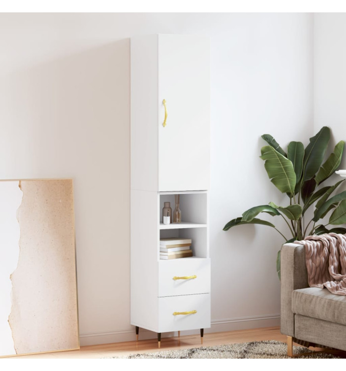 Buffet haut Blanc 34,5x34x180 cm Bois d'ingénierie | Mobilier & Déco