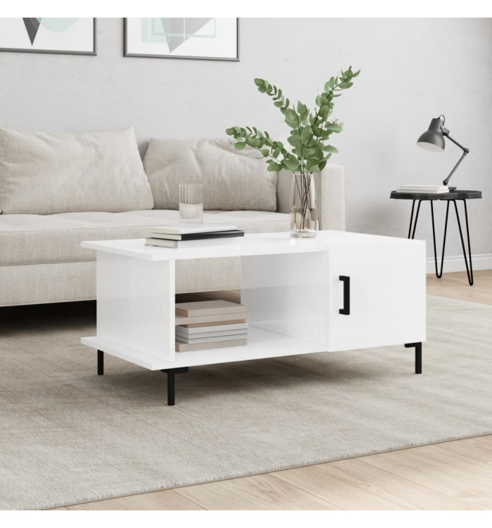 Table basse Blanc brillant 90x50x40 cm Bois d'ingénierie | Mobilier & Déco