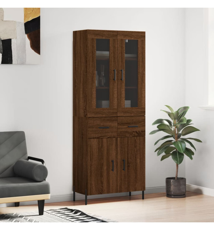 Buffet haut Chêne marron 69,5x34x180 cm Bois d'ingénierie | Mobilier & Déco