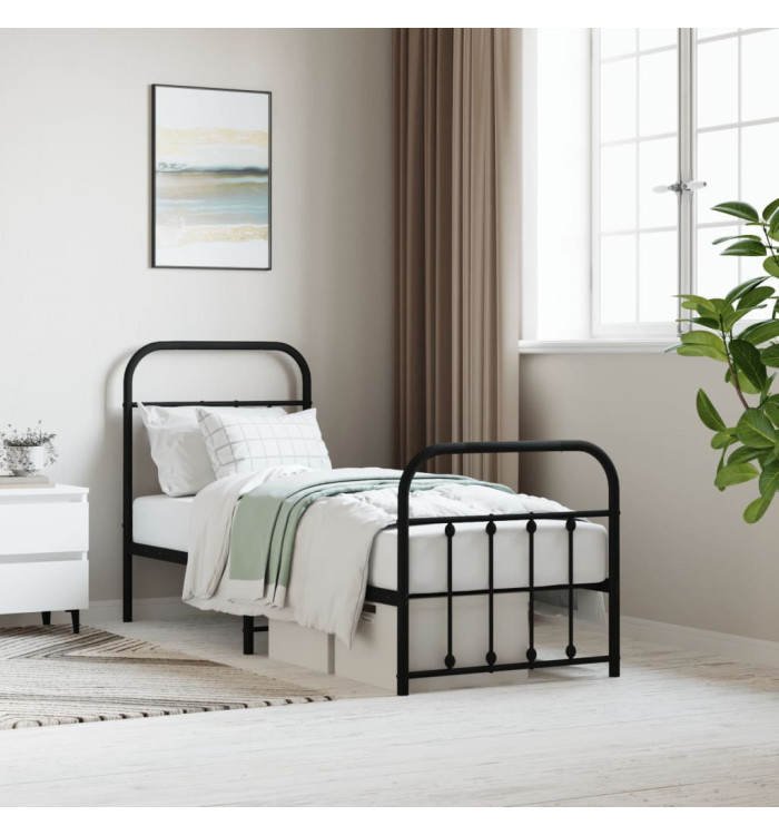 Cadre de lit métal sans matelas avec pied de lit noir 75x190 cm | Mobilier & Déco