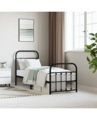 Cadre de lit métal sans matelas avec pied de lit noir 75x190 cm | Mobilier & Déco