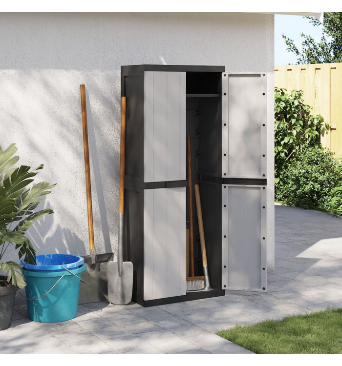 Armoire de rangement d'extérieur gris et noir 65x37x165 cm PP | Mobilier & Déco