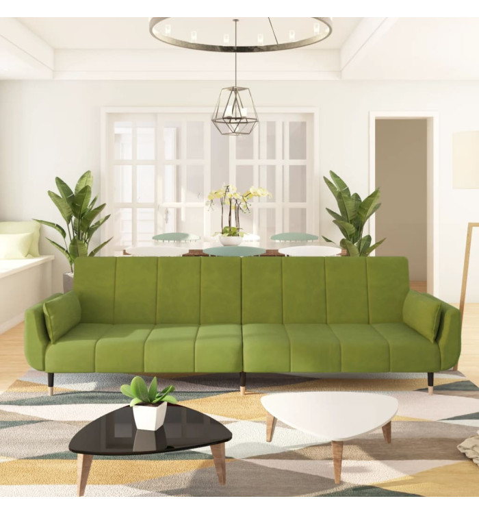 Canapé-lit à 2 places avec deux oreillers Vert clair Velours | Mobilier & Déco