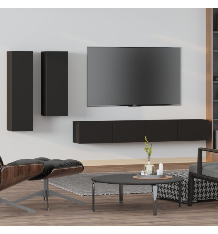 Ensemble de meubles TV 4 pcs Noir Bois d'ingénierie | Mobilier & Déco