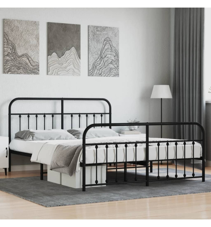Cadre de lit métal sans matelas avec pied de lit noir 180x200cm | Mobilier & Déco