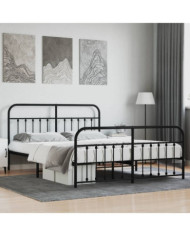 Cadre de lit métal sans matelas avec pied de lit noir 180x200cm | Mobilier & Déco