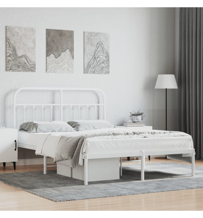 Cadre de lit métal sans matelas et tête de lit blanc 140x200 cm | Mobilier & Déco