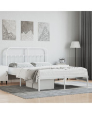Cadre de lit métal sans matelas et tête de lit blanc 140x200 cm | Mobilier & Déco