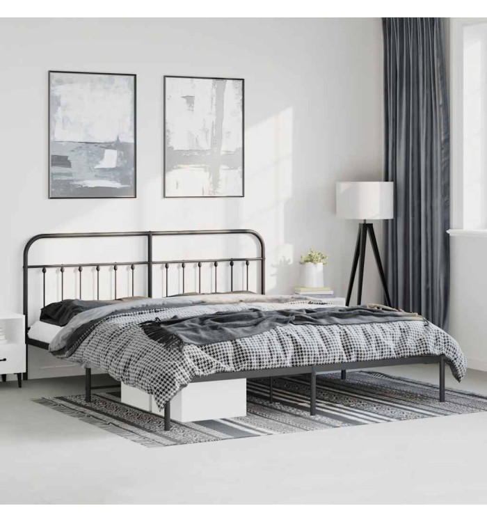 Cadre de lit métal sans matelas avec tête de lit noir 193x203cm | Mobilier & Déco