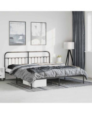 Cadre de lit métal sans matelas avec tête de lit noir 193x203cm | Mobilier & Déco