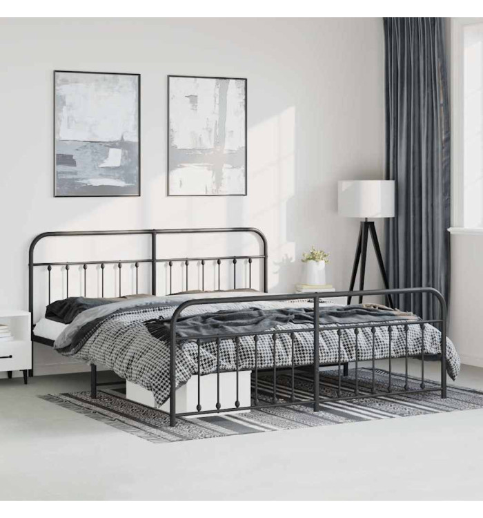 Cadre de lit métal sans matelas avec pied de lit noir 193x203cm | Mobilier & Déco