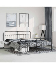 Cadre de lit métal sans matelas avec pied de lit noir 193x203cm | Mobilier & Déco