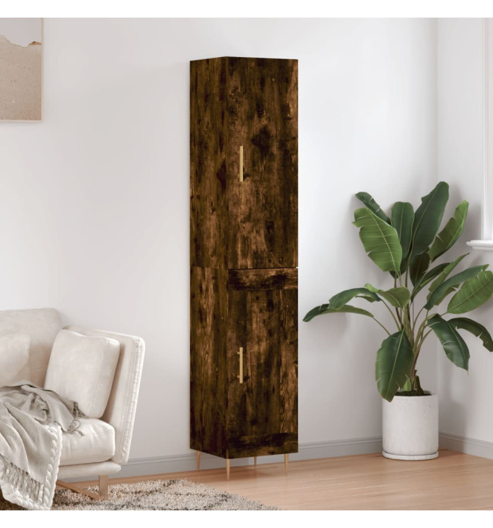 Buffet haut Chêne fumé 34,5x34x180 cm Bois d'ingénierie | Mobilier & Déco