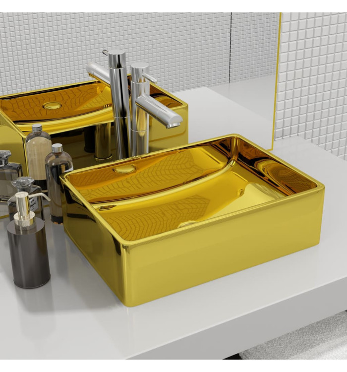 Lavabo 41 x 30 x 12 cm Céramique Doré | Mobilier & Déco