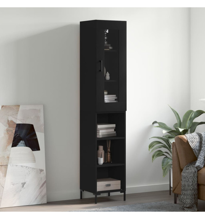 Buffet haut Noir 34,5x34x180 cm Bois d'ingénierie | Mobilier & Déco