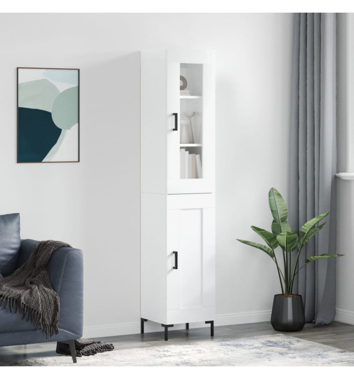Buffet haut Blanc brillant 34,5x34x180 cm Bois d'ingénierie | Mobilier & Déco