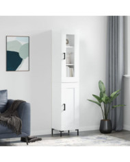 Buffet haut Blanc brillant 34,5x34x180 cm Bois d'ingénierie | Mobilier & Déco