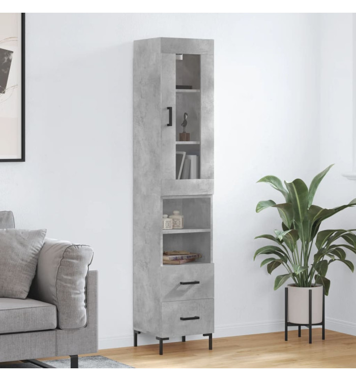 Buffet haut Gris béton 34,5x34x180 cm Bois d'ingénierie | Mobilier & Déco
