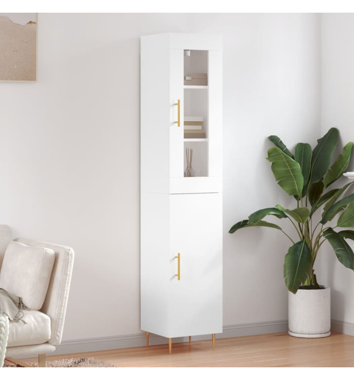 Buffet haut Blanc brillant 34,5x34x180 cm Bois d'ingénierie | Mobilier & Déco