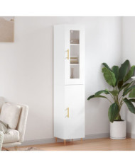 Buffet haut Blanc brillant 34,5x34x180 cm Bois d'ingénierie | Mobilier & Déco