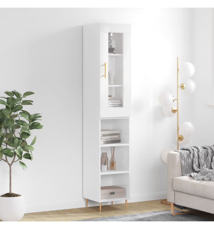 Buffet haut Blanc brillant 34,5x34x180 cm Bois d'ingénierie | Mobilier & Déco