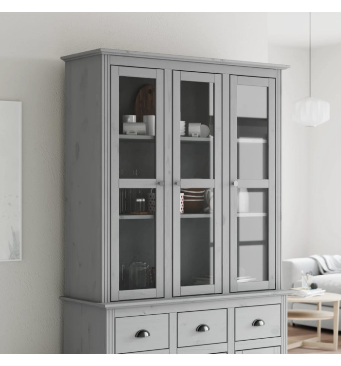 Armoire avec portes vitrées BODO gris bois de pin massif | Mobilier & Déco