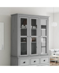 Armoire avec portes vitrées BODO gris bois de pin massif | Mobilier & Déco
