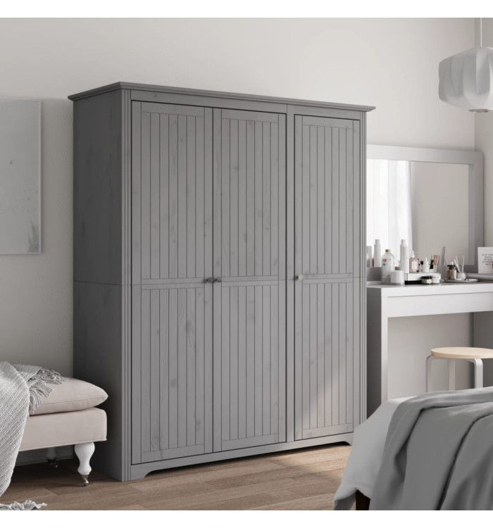 Garde-robe BODO gris 146x53,5x173 cm bois massif de pin | Mobilier & Déco