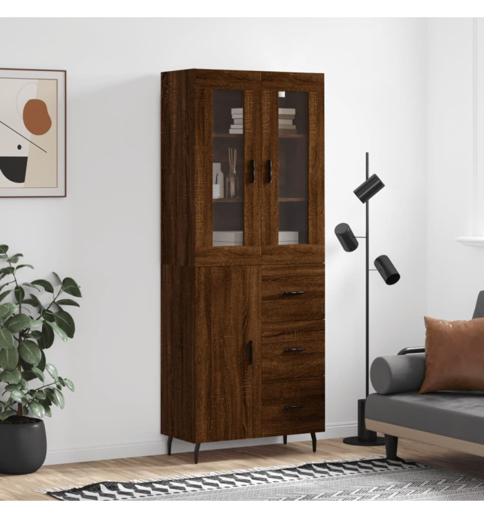 Buffet haut Chêne marron 69,5x34x180 cm Bois d'ingénierie | Mobilier & Déco