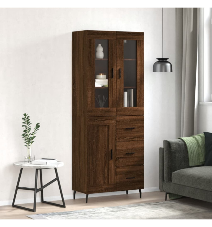 Buffet haut Chêne marron 69,5x34x180 cm Bois d'ingénierie | Mobilier & Déco