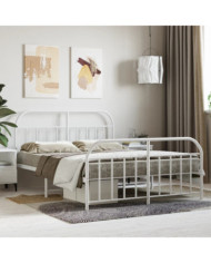 Cadre de lit métal sans matelas et pied de lit blanc 140x200 cm | Mobilier & Déco