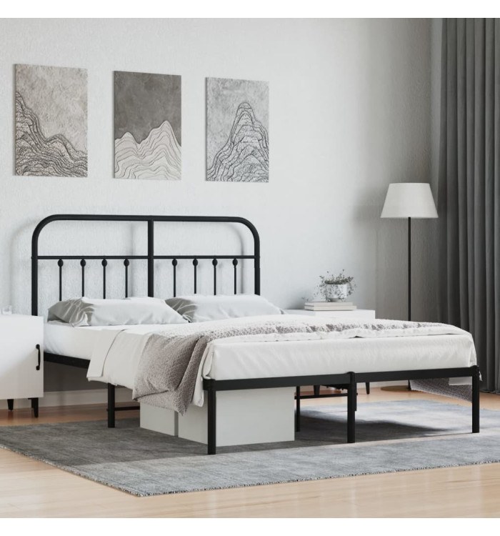 Cadre de lit métal sans matelas avec tête de lit noir 140x190cm | Mobilier & Déco