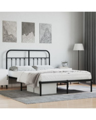 Cadre de lit métal sans matelas avec tête de lit noir 140x190cm | Mobilier & Déco