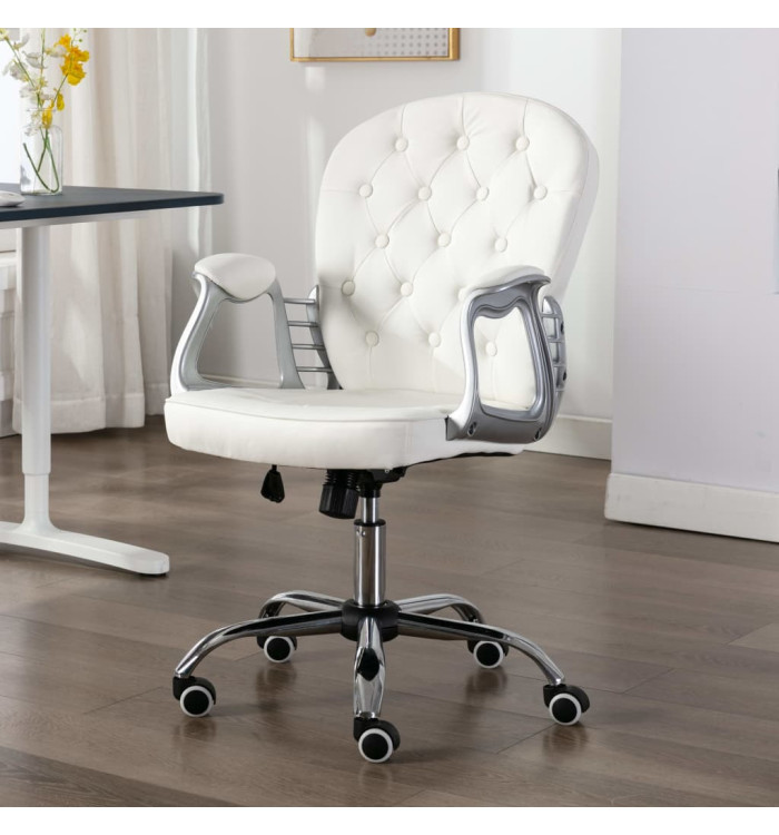 Chaise de bureau pivotante Blanc Similicuir | Mobilier & Déco