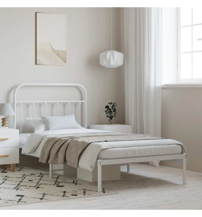 Cadre de lit métal sans matelas et tête de lit blanc 100x190 cm | Mobilier & Déco