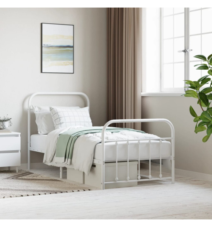 Cadre de lit métal sans matelas avec pied de lit blanc 90x190cm | Mobilier & Déco