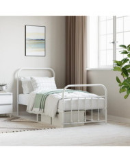 Cadre de lit métal sans matelas avec pied de lit blanc 90x190cm | Mobilier & Déco