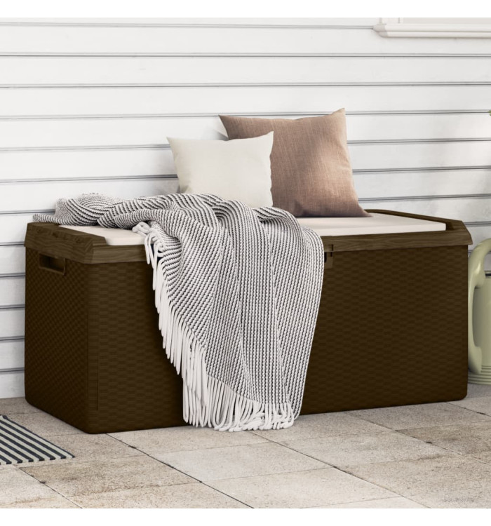 Boîte de rangement jardin coussin de siège marron 350 L PP | Mobilier & Déco