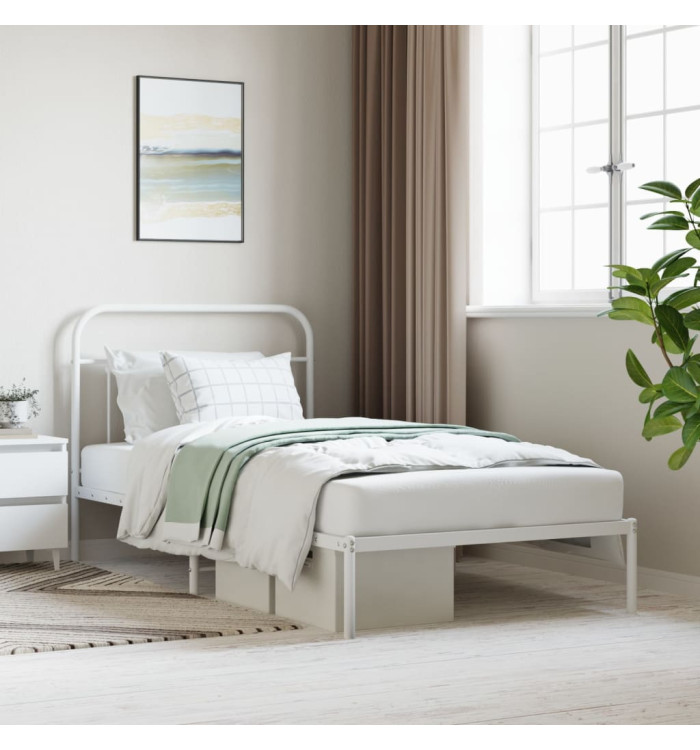 Cadre de lit métal sans matelas et tête de lit blanc 107x203 cm | Mobilier & Déco