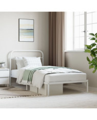 Cadre de lit métal sans matelas et tête de lit blanc 107x203 cm | Mobilier & Déco
