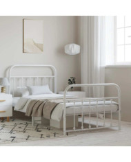 Cadre de lit métal sans matelas et pied de lit blanc 100x200 cm | Mobilier & Déco