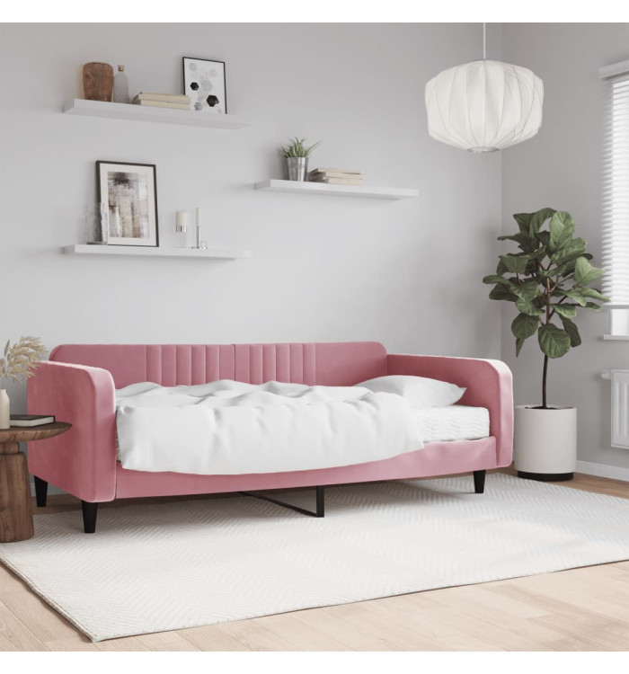 Lit de jour avec matelas rose 100x200 cm velours | Mobilier & Déco