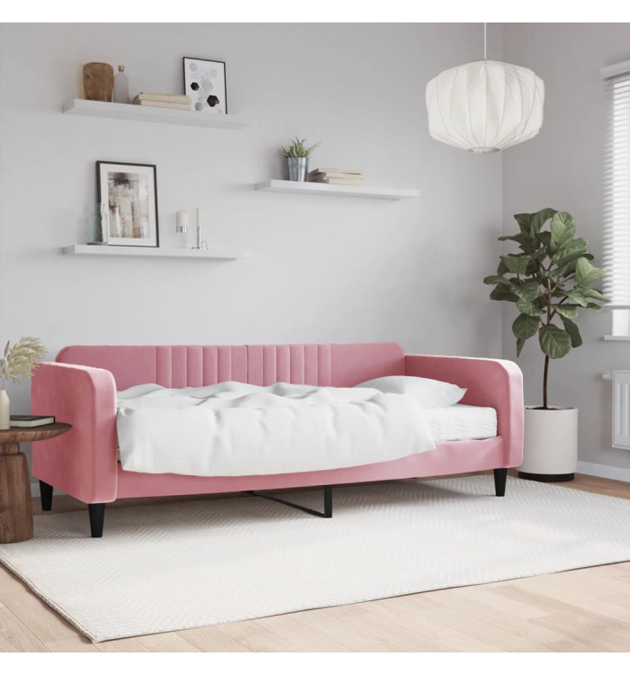 Lit de jour avec matelas rose 90x200 cm velours | Mobilier & Déco