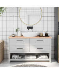 Comptoir de salle de bain 140x30x(2-4)cm bois massif non traité | Mobilier & Déco