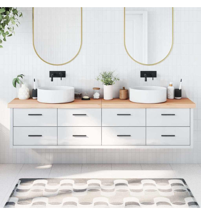Comptoir de salle de bain 220x30x(2-6)cm bois massif non traité | Mobilier & Déco
