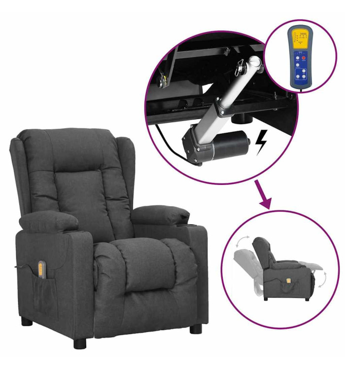 Fauteuil de massage inclinable Gris foncé Tissu | Mobilier & Déco
