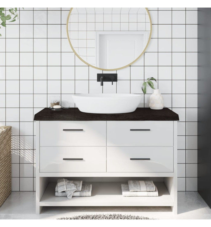 Comptoir de salle de bain marron foncé bois massif traité | Mobilier & Déco